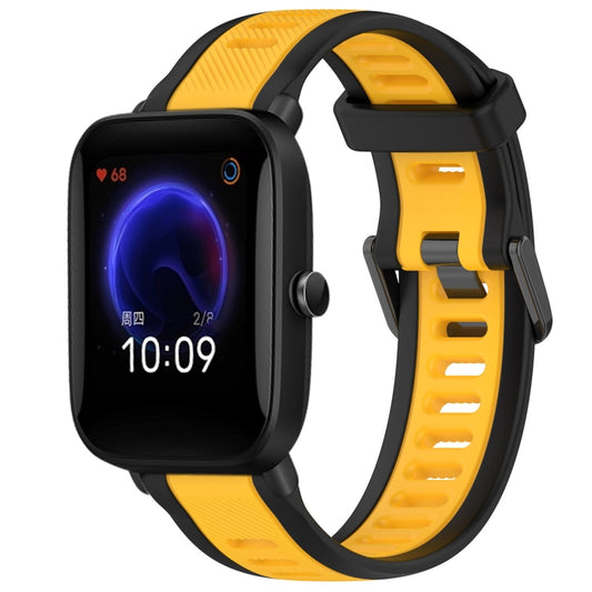 For Amazfit Pop 20mm Two-Color Textured Silicone Watch Band(Yellow+Black) - Watch Bands by PMC Jewellery | Online Shopping South Africa | PMC Jewellery