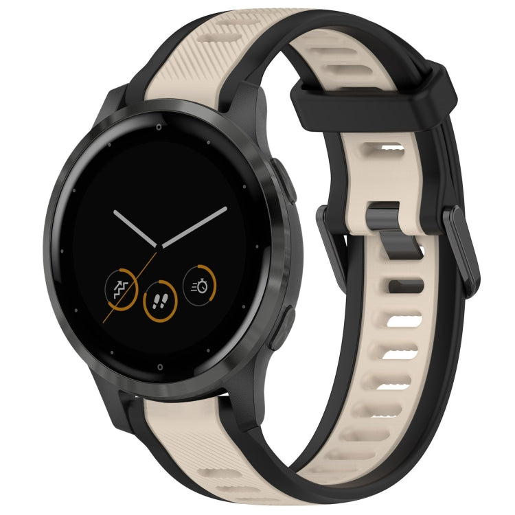 For Garmin Vivoactive 4S 18mm Two Color Textured Silicone Watch Band(Starlight + Black) - Watch Bands by PMC TechLife | Online Shopping South Africa | PMC TechLife