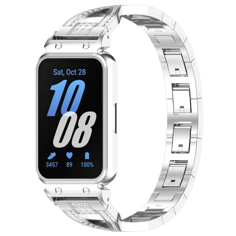 For Samsung Galaxy Fit 3 X Shaped Dual Row Diamond Metal Frame Watch Band(Silver) - free shipping - PMC TechLife - Order now!