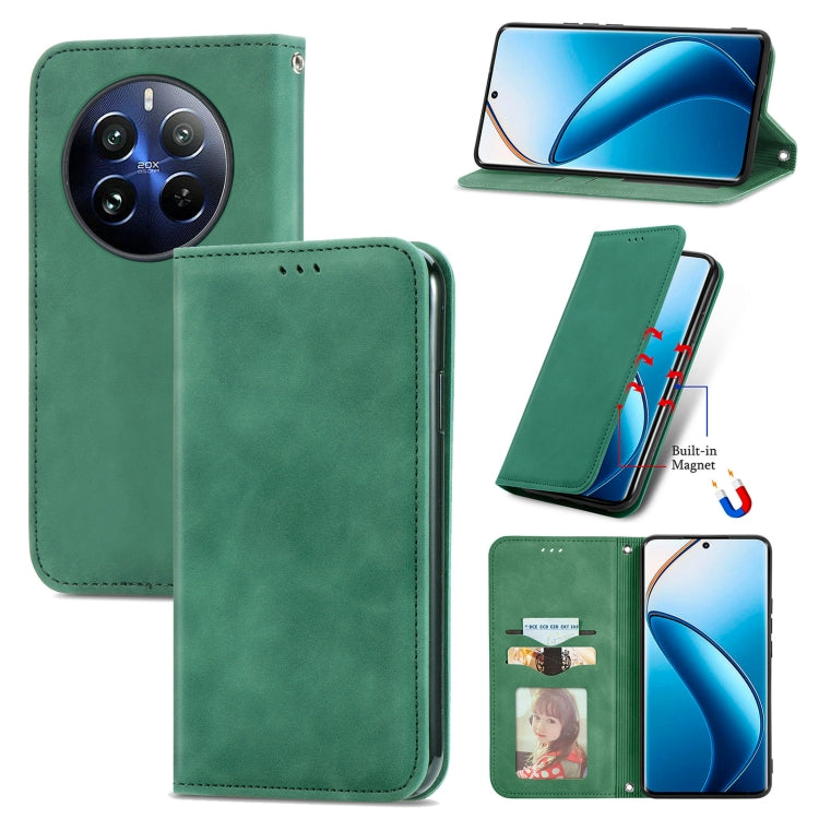 For Realme 12 Pro Retro Skin Feel Magnetic Leather Phone Case(Green) - Realme Cases by PMC Jewellery | Online Shopping South Africa | PMC Jewellery | Buy Now Pay Later Mobicred