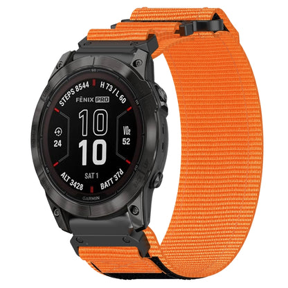 For Garmin Fenix 7X Pro 51mm 26mm Nylon Hook And Loop Fastener Watch Band(Orange) - Watch Bands by PMC Jewellery | Online Shopping South Africa | PMC Jewellery