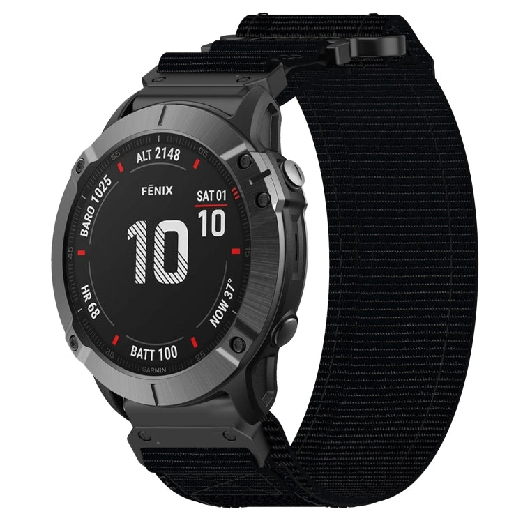 For Garmin Fenix 6X 26mm Nylon Hook And Loop Fastener Watch Band(Black) - Watch Bands by PMC TechLife | Online Shopping South Africa | PMC TechLife