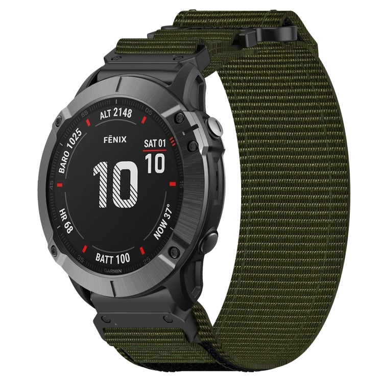 For Garmin Fenix 6X 26mm Nylon Hook And Loop Fastener Watch Band(Army Green) - Watch Bands by PMC TechLife | Online Shopping South Africa | PMC TechLife