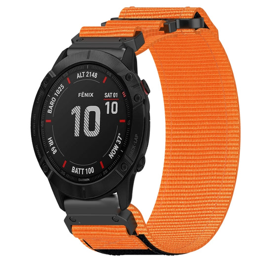 For Garmin Fenix 6X Sapphire 26mm Nylon Hook And Loop Fastener Watch Band(Orange) - Watch Bands by PMC Jewellery | Online Shopping South Africa | PMC Jewellery