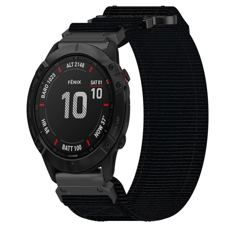 For Garmin Fenix 6X Sapphire 26mm Nylon Hook And Loop Fastener Watch Band(Black) - Watch Bands by PMC TechLife | Online Shopping South Africa | PMC TechLife