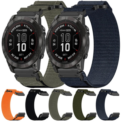 For Garmin Fenix 5X Plus 26mm Nylon Hook And Loop Fastener Watch Band(Army Green) - Watch Bands by PMC Jewellery | Online Shopping South Africa | PMC Jewellery