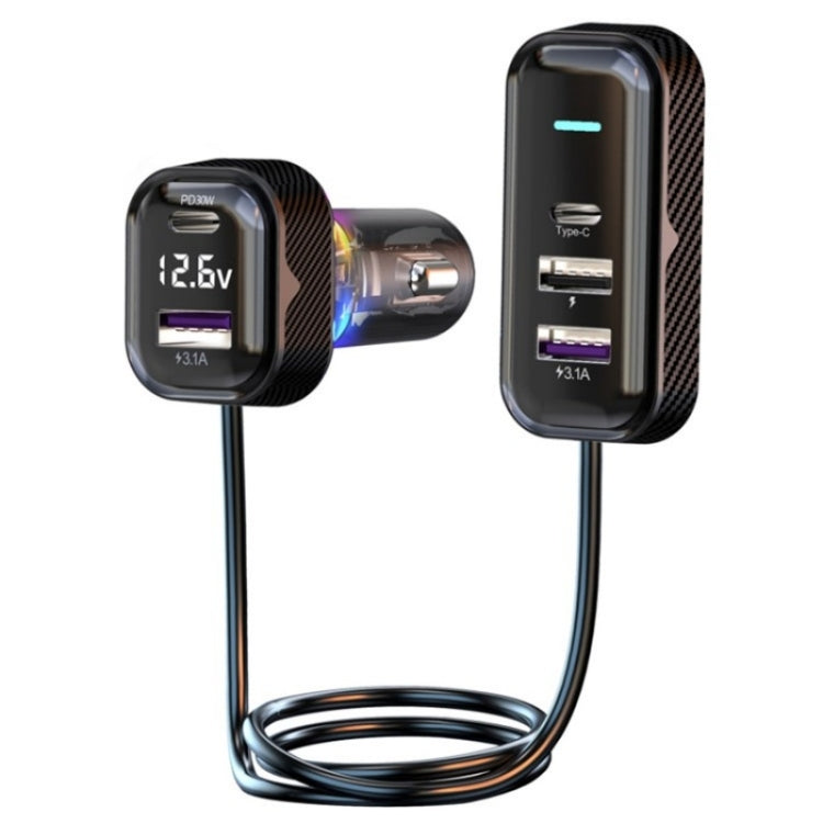 YQ6 PD 30W Fast Charging 2 x Type-C + 3 x USB Car Charger with 1.5m Extension Cable - Car Charger by PMC TechLife | Online Shopping South Africa | PMC TechLife | Buy Now Pay Later Mobicred