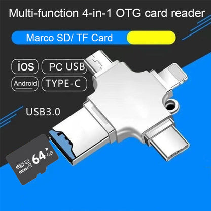 4 in 1 USB-C / Type-C  USB 2.0 + Micro USB + 8 Pin Adapter TF Card Reader, Memory Card:No Memory(Sliver) - U Disk & Card Reader by PMC Jewellery | Online Shopping South Africa | PMC Jewellery | Buy Now Pay Later Mobicred