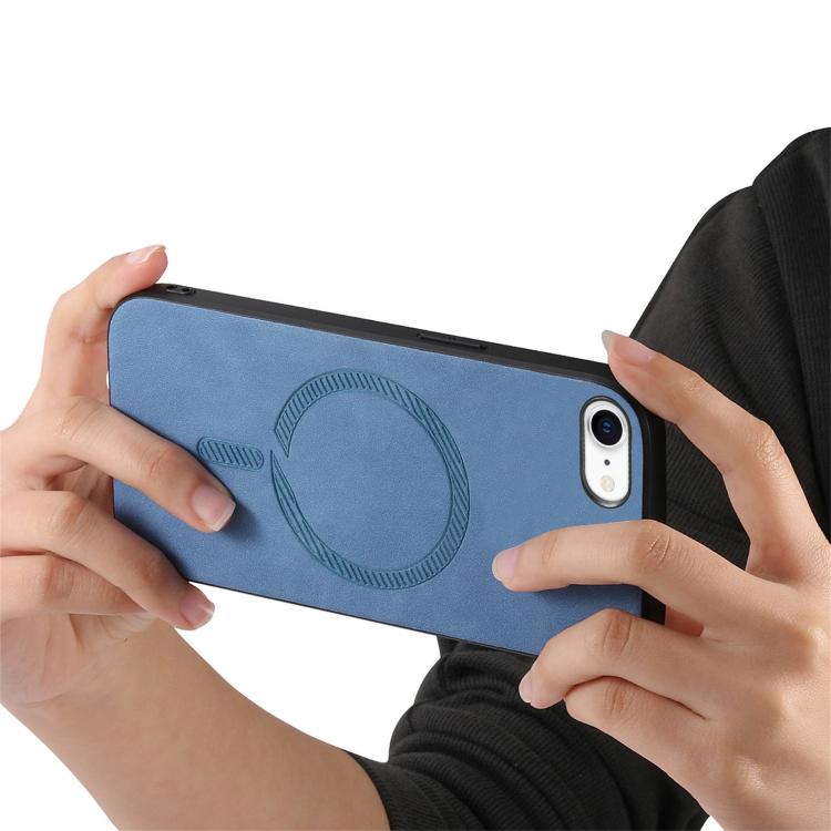 For iPhone 16e Solid Color Retro Magsafe PU Back Cover Phone Case(Blue) - iPhone 16e Cases by PMC TechLife | Online Shopping South Africa | PMC TechLife | Buy Now Pay Later Mobicred