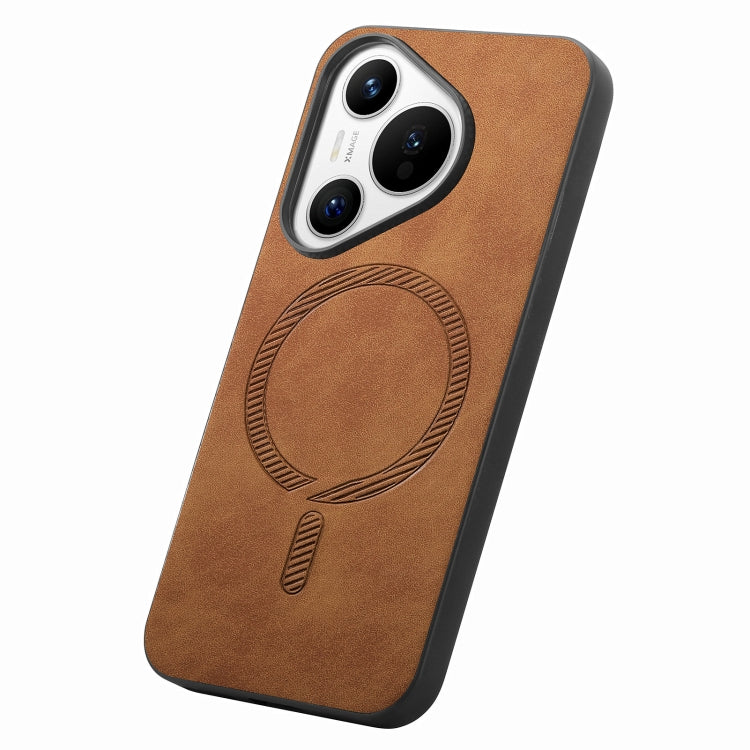 For Huawei  Pura 70 Solid Color Retro Magsafe PU Back Cover Phone Case(Brown) - Huawei Cases by PMC Jewellery | Online Shopping South Africa | PMC Jewellery | Buy Now Pay Later Mobicred