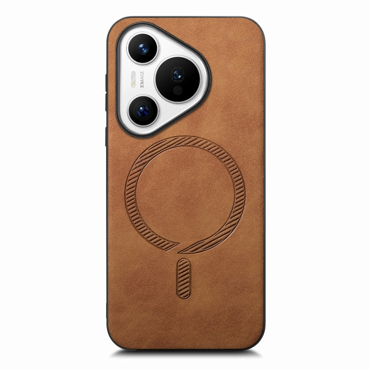 For Huawei Pura 70 Pro Solid Color Retro Magsafe PU Back Cover Phone Case(Brown) - Huawei Cases by PMC Jewellery | Online Shopping South Africa | PMC Jewellery | Buy Now Pay Later Mobicred