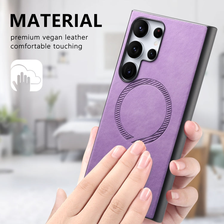 For Samsung Galaxy S25 5G Solid Color Retro Magsafe PU Back Cover Phone Case(Purple) - Galaxy S25 5G Cases by PMC Jewellery | Online Shopping South Africa | PMC Jewellery | Buy Now Pay Later Mobicred