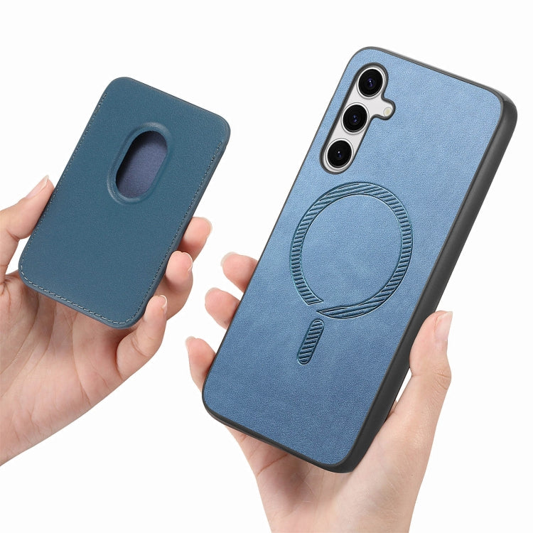 For Samsung Galaxy S25+ 5G Retro Magsafe Card Bag PU Back Cover Phone Case(Blue) - Galaxy S25+ 5G Cases by PMC Jewellery | Online Shopping South Africa | PMC Jewellery | Buy Now Pay Later Mobicred