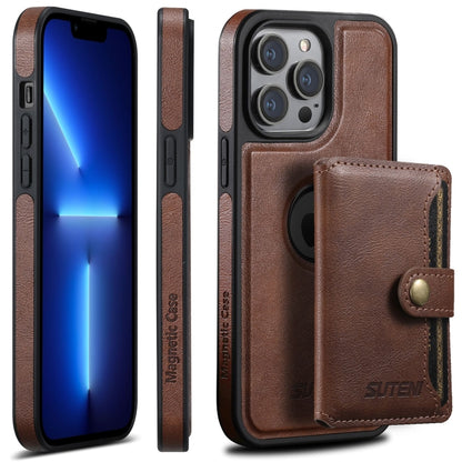 For iPhone 13 Pro Suteni M1 Oil Wax MagSafe Detachable Horizontal Card Bag Phone Case(Brown) - iPhone 13 Pro Cases by Suteni | Online Shopping South Africa | PMC Jewellery | Buy Now Pay Later Mobicred