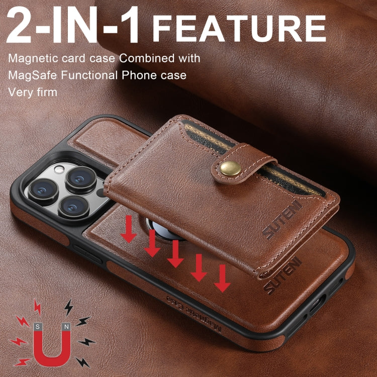 For iPhone 16 Pro Max Suteni M1 Oil Wax MagSafe Detachable Horizontal Card Bag Phone Case(Brown) - iPhone 16 Pro Max Cases by Suteni | Online Shopping South Africa | PMC Jewellery | Buy Now Pay Later Mobicred