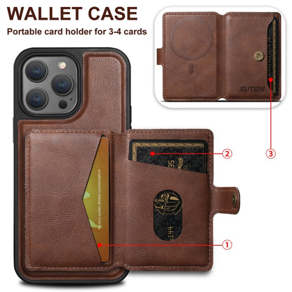 For iPhone 16 Pro Max Suteni M1 Oil Wax MagSafe Detachable Horizontal Card Bag Phone Case(Brown) - iPhone 16 Pro Max Cases by Suteni | Online Shopping South Africa | PMC Jewellery | Buy Now Pay Later Mobicred