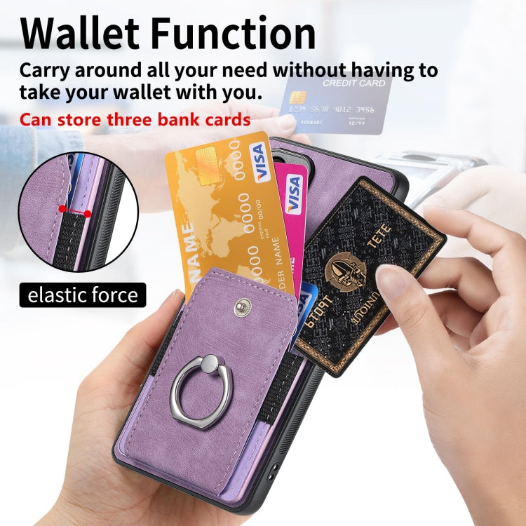 For Huawei Pura 70 Retro Skin-feel Ring Card Wallet Phone Case(Purple) - Huawei Cases by PMC Jewellery | Online Shopping South Africa | PMC Jewellery | Buy Now Pay Later Mobicred