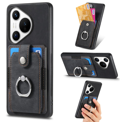 For Huawei Pura 70 Pro+ Retro Skin-feel Ring Card Wallet Phone Case(Black) - Huawei Cases by PMC Jewellery | Online Shopping South Africa | PMC Jewellery | Buy Now Pay Later Mobicred