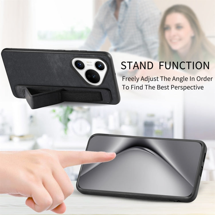 For Huawei Pura 70 Pro Retro Wristband Holder Leather Back Phone Case(Black) - Huawei Cases by PMC Jewellery | Online Shopping South Africa | PMC Jewellery | Buy Now Pay Later Mobicred