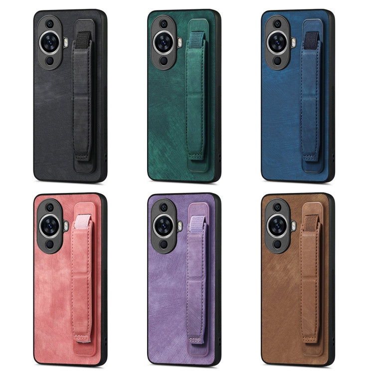 For Huawei Pura 70 Retro Wristband Holder Leather Back Phone Case(Blue) - Huawei Cases by PMC Jewellery | Online Shopping South Africa | PMC Jewellery | Buy Now Pay Later Mobicred
