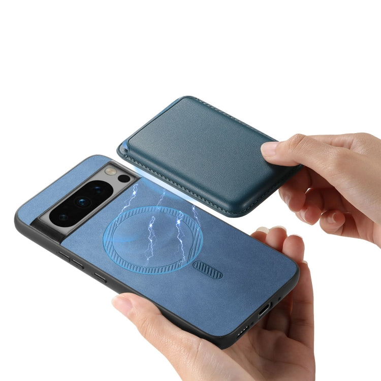For Google Pixel 9 Pro Retro Magsafe Card Bag PU Back Cover Phone Case(Blue) - Google Cases by PMC TechLife | Online Shopping South Africa | PMC TechLife | Buy Now Pay Later Mobicred
