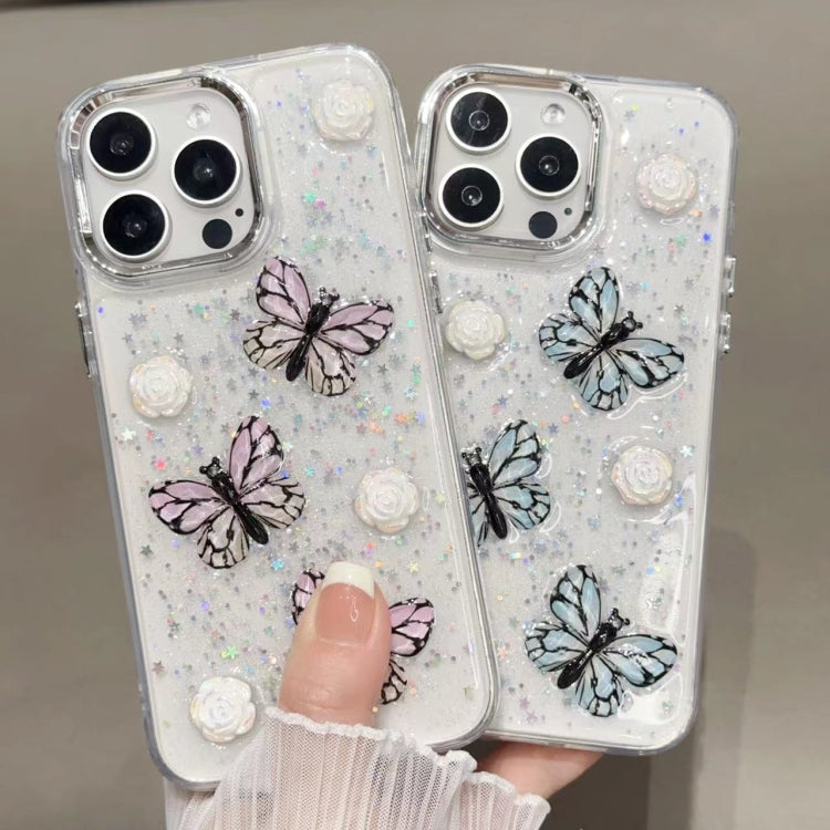 For iPhone 16 Pro Max Glitter 3D Butterfly TPU Phone Case(Blue) - iPhone 16 Pro Max Cases by PMC Jewellery | Online Shopping South Africa | PMC Jewellery | Buy Now Pay Later Mobicred