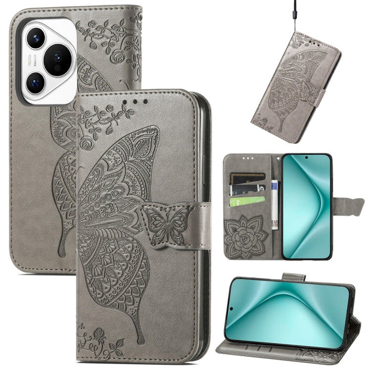 For Huawei Pura 70 Butterfly Love Flower Embossed Leather Phone Case(Gray) - Huawei Cases by PMC Jewellery | Online Shopping South Africa | PMC Jewellery | Buy Now Pay Later Mobicred