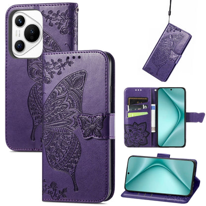 For Huawei Pura 70 Butterfly Love Flower Embossed Leather Phone Case(Purple) - Huawei Cases by PMC Jewellery | Online Shopping South Africa | PMC Jewellery | Buy Now Pay Later Mobicred