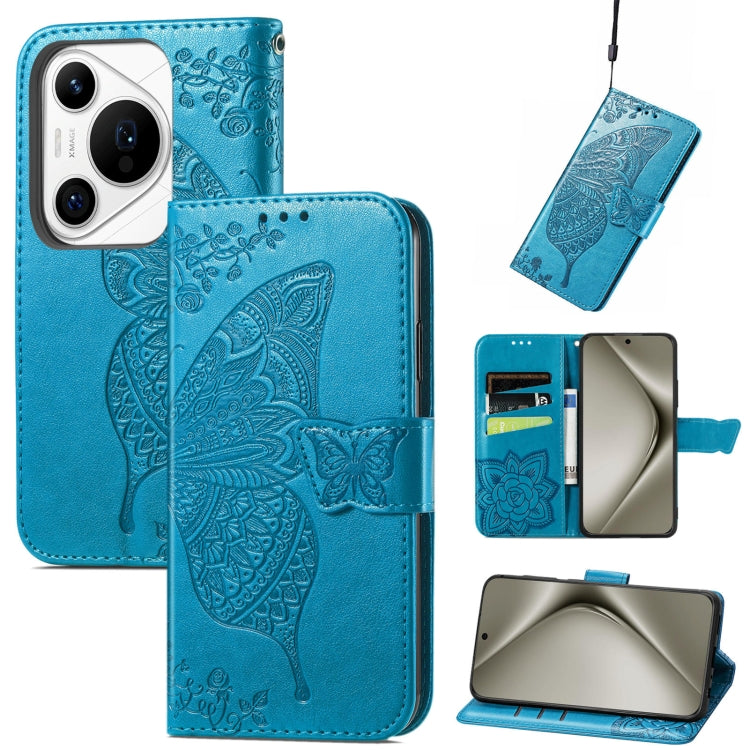 For Huawei Pura 70 Pro+ Butterfly Love Flower Embossed Leather Phone Case(Blue) - Huawei Cases by PMC Jewellery | Online Shopping South Africa | PMC Jewellery | Buy Now Pay Later Mobicred