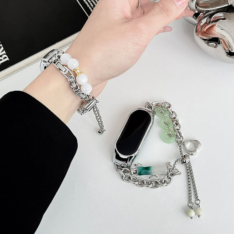 For Xiaomi Mi Band 5 / 6 Crystal Beaded Onyx Watch Band(Silver+Copper Collar) - free shipping - PMC TechLife - Order now!