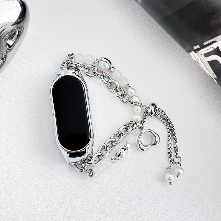 For Xiaomi Mi Band 3 / 4 Crystal Beaded Onyx Watch Band(Silver+White Pearl) - free shipping - PMC TechLife - Order now!