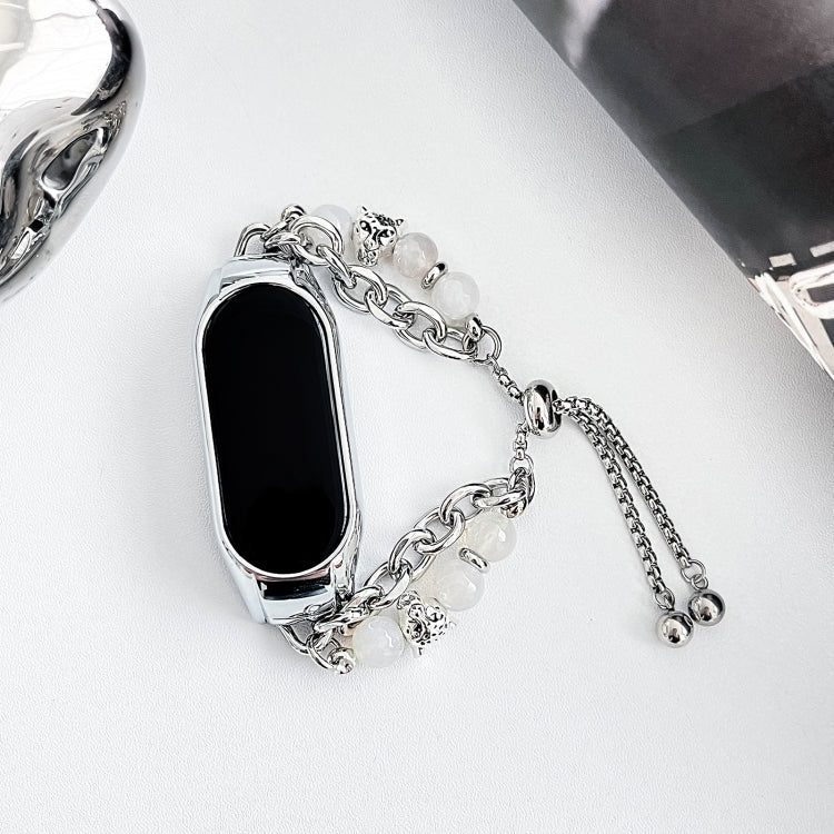 For Xiaomi Mi Band 3 / 4 Crystal Beaded Onyx Watch Band(Silver+Leopard Head) - free shipping - PMC TechLife - Order now!