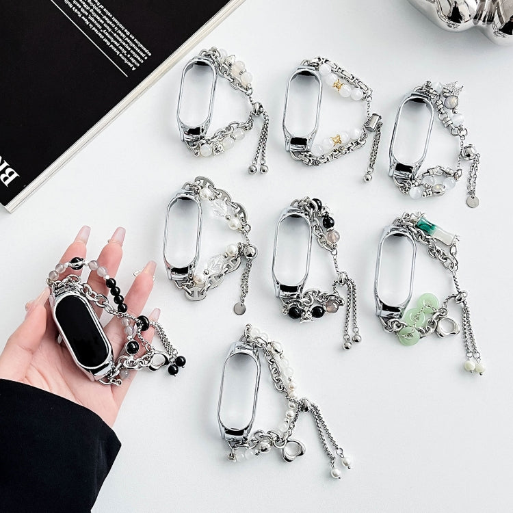 For Xiaomi Mi Band 7 Crystal Beaded Onyx Watch Band(Silver+Crystal Bead) - free shipping - PMC TechLife - Order now!