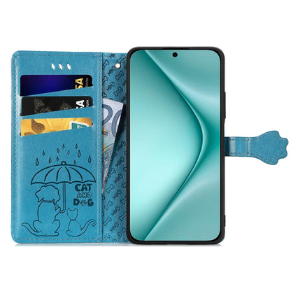 For Huawei Pura 70 Pro+ Cat and Dog Embossed Leather Phone Case(Blue) - Huawei Cases by PMC Jewellery | Online Shopping South Africa | PMC Jewellery | Buy Now Pay Later Mobicred