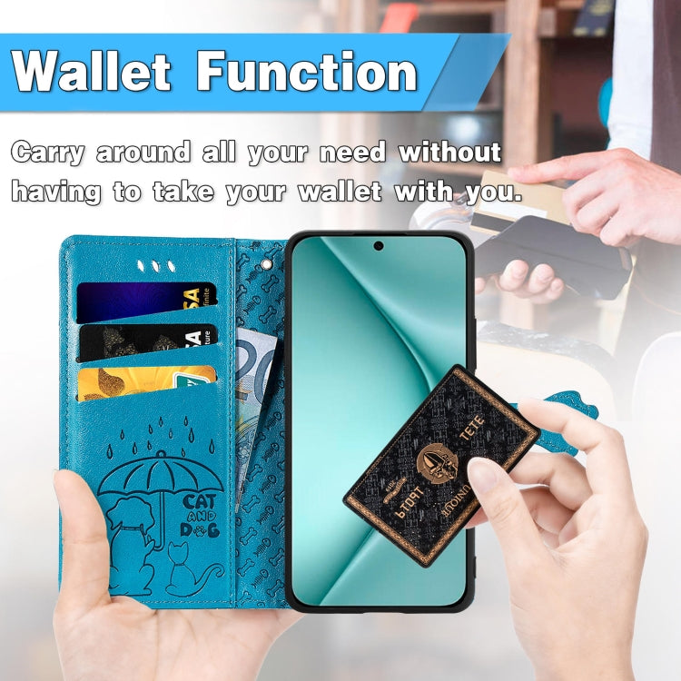 For Huawei Pura 70 Pro Cat and Dog Embossed Leather Phone Case(Green) - Huawei Cases by PMC Jewellery | Online Shopping South Africa | PMC Jewellery | Buy Now Pay Later Mobicred