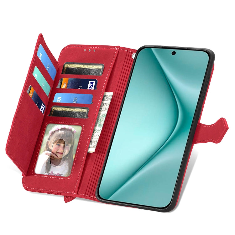 For Huawei Pura 70 Embossed Flower Zipper Leather Phone Case(Red) - Huawei Cases by PMC Jewellery | Online Shopping South Africa | PMC Jewellery | Buy Now Pay Later Mobicred