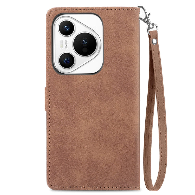 For Huawei Pura 70 Embossed Flower Zipper Leather Phone Case(Brown) - Huawei Cases by PMC Jewellery | Online Shopping South Africa | PMC Jewellery | Buy Now Pay Later Mobicred
