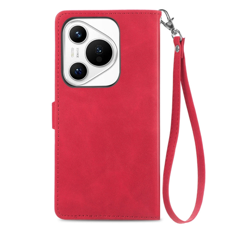 For Huawei Pura 70 Pro+ Embossed Flower Zipper Leather Phone Case(Red) - Huawei Cases by PMC Jewellery | Online Shopping South Africa | PMC Jewellery | Buy Now Pay Later Mobicred