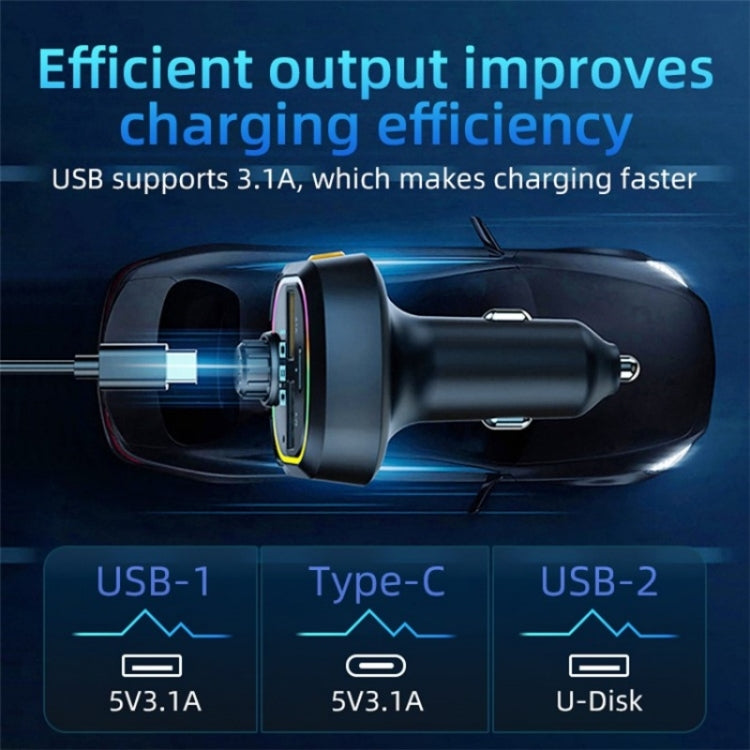 C6 Type-C+2 USB Fast Charger Audio MP3 Player Digital Display FM Car Bluetooth Transmitter - Bluetooth Car Kits by PMC TechLife | Online Shopping South Africa | PMC TechLife | Buy Now Pay Later Mobicred