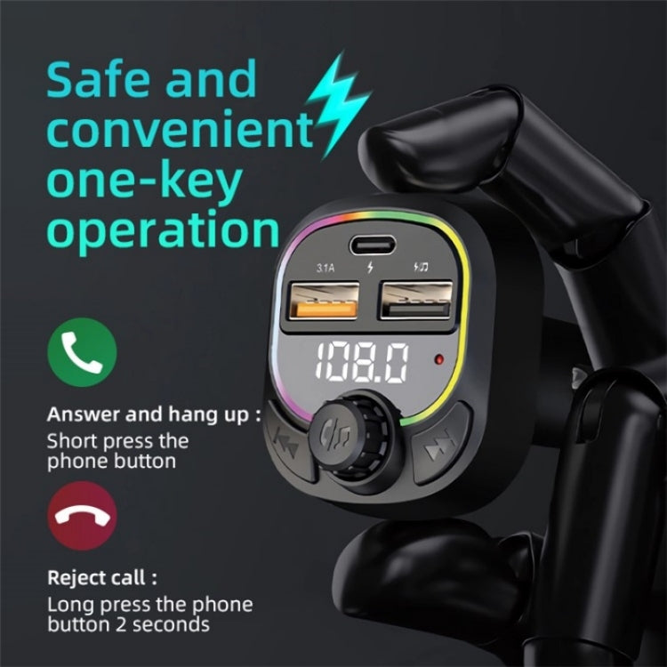 C6 Type-C+2 USB Fast Charger Audio MP3 Player Digital Display FM Car Bluetooth Transmitter - Bluetooth Car Kits by PMC TechLife | Online Shopping South Africa | PMC TechLife | Buy Now Pay Later Mobicred