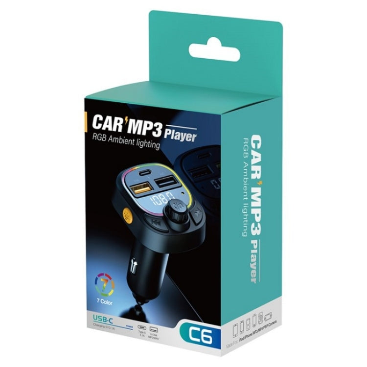 C6 Type-C+2 USB Fast Charger Audio MP3 Player Digital Display FM Car Bluetooth Transmitter - Bluetooth Car Kits by PMC TechLife | Online Shopping South Africa | PMC TechLife | Buy Now Pay Later Mobicred