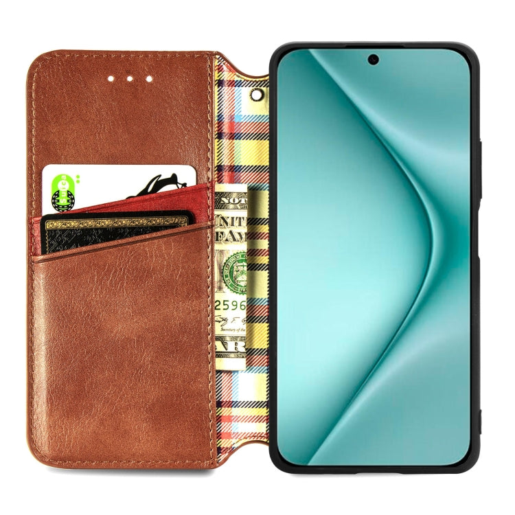 For Huawei Pura 70 Pro+ Cubic Grid Pressed Magnetic Leather Phone Case(Brown) - Huawei Cases by PMC Jewellery | Online Shopping South Africa | PMC Jewellery | Buy Now Pay Later Mobicred