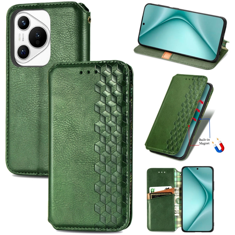 For Huawei Pura 70 Ultra Cubic Grid Pressed Magnetic Leather Phone Case(Green) - Huawei Cases by PMC Jewellery | Online Shopping South Africa | PMC Jewellery | Buy Now Pay Later Mobicred