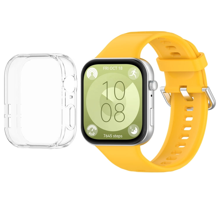 For Huawei Watch Fit3 Silicone Soft Watch Band + Clear Watch Protective Case Set(Yellow) - free shipping - PMc TechLife - Order now!
