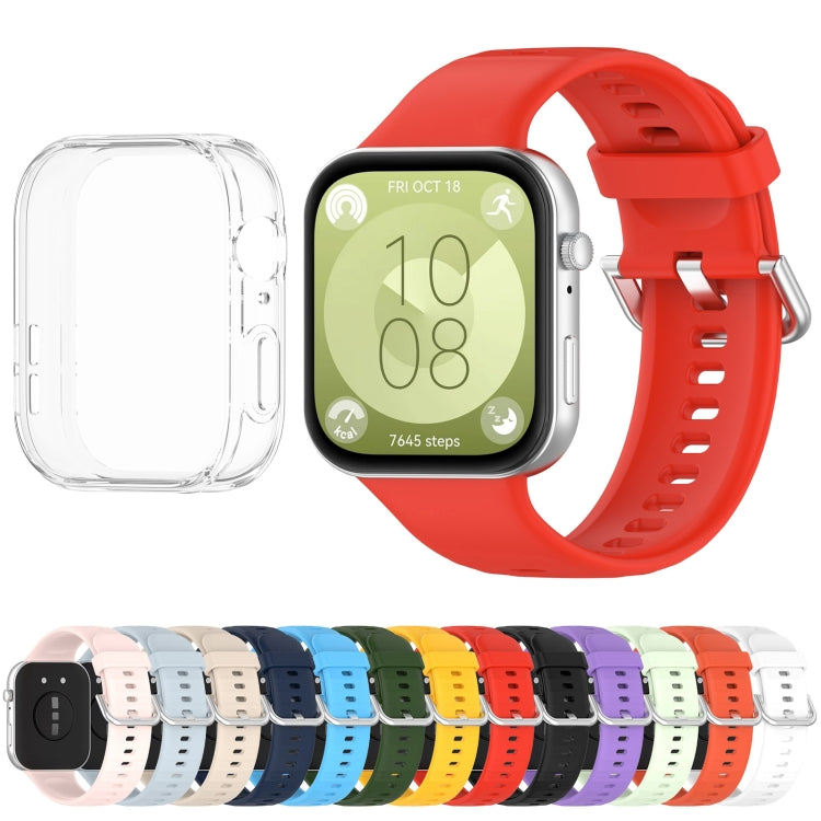 For Huawei Watch Fit3 Silicone Soft Watch Band + Clear Watch Protective Case Set(Army Green) - Watch Bands by PMc TechLife | Online Shopping South Africa | PMc TechLife | Buy Now Pay Later Mobicred