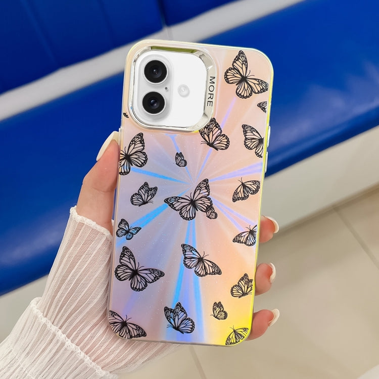 For iPhone 16 Plus Electroplating Laser Butterfly Phone Case(Black Butterflies AB5) - iPhone 16 Plus Cases by PMC TechLife | Online Shopping South Africa | PMC TechLife | Buy Now Pay Later Mobicred