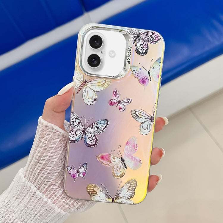 For iPhone 16 Electroplating Laser Butterfly Phone Case(Pink Butterflies AB2) - iPhone 16 Cases by PMC Jewellery | Online Shopping South Africa | PMC Jewellery | Buy Now Pay Later Mobicred