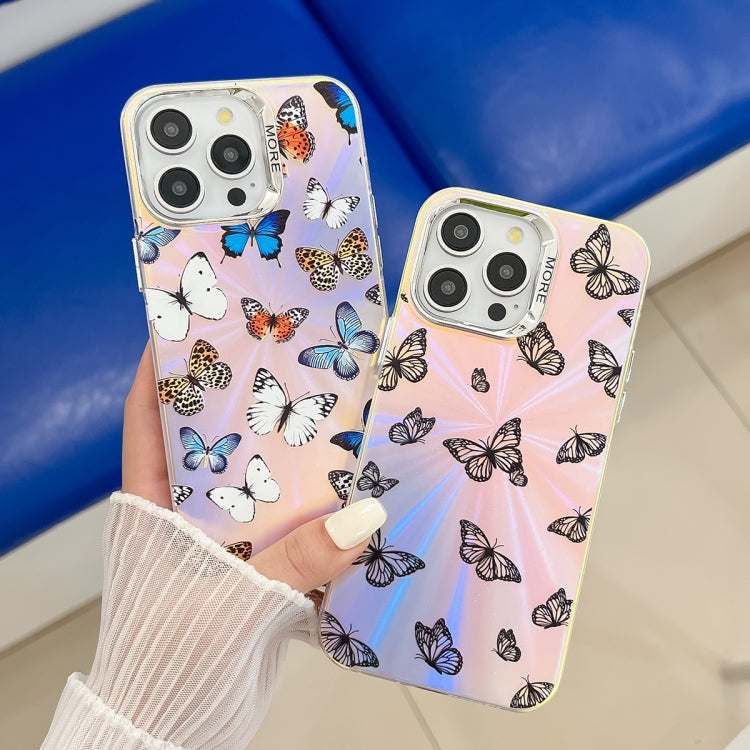 For iPhone 16 Electroplating Laser Butterfly Phone Case(White Purple Butterflies AB6) - iPhone 16 Cases by PMC TechLife | Online Shopping South Africa | PMC TechLife | Buy Now Pay Later Mobicred