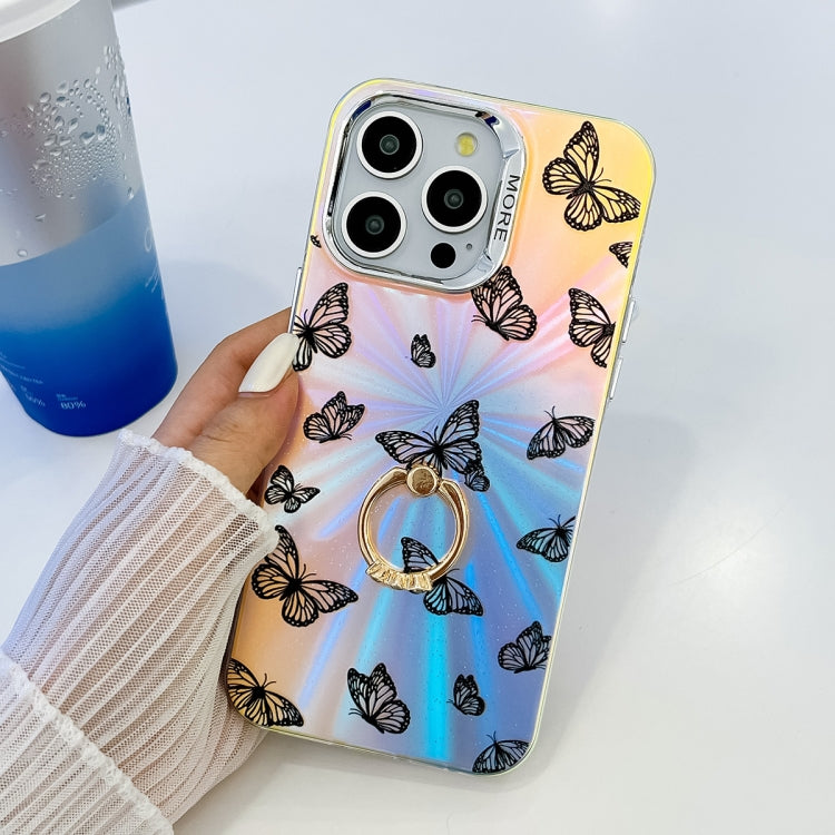 For iPhone 16 Pro Electroplating Laser Butterfly Ring Holder Phone Case(Pink Butterflies AB2) - iPhone 16 Pro Cases by PMC TechLife | Online Shopping South Africa | PMC TechLife | Buy Now Pay Later Mobicred