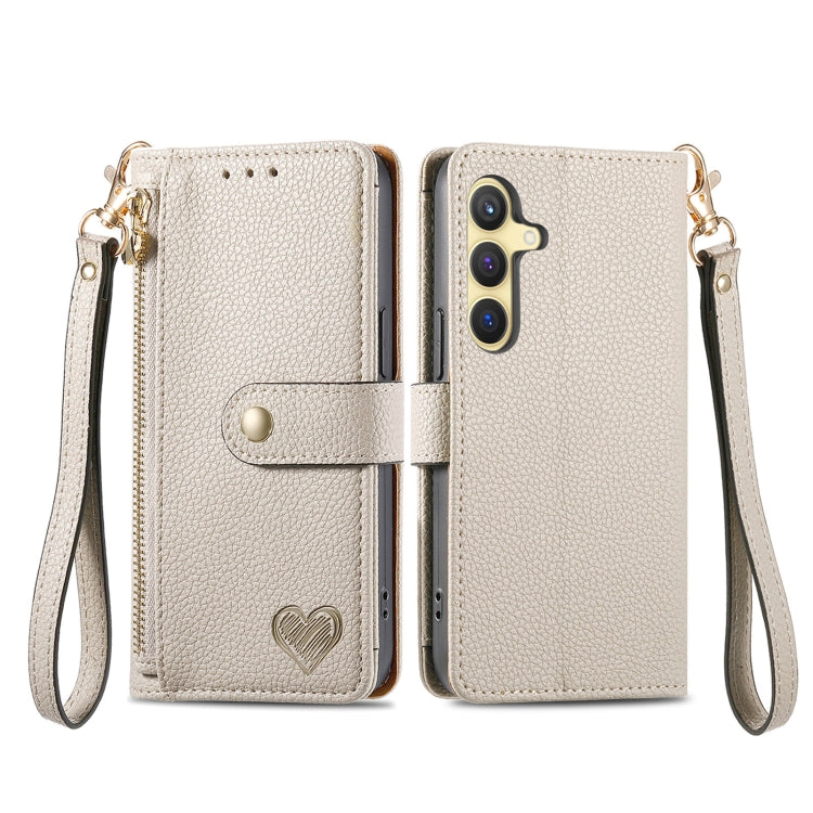 For Samsung Galaxy S25 5G Love Zipper Lanyard Leather Phone Case(Gray) - Galaxy S25 5G Cases by PMC Jewellery | Online Shopping South Africa | PMC Jewellery | Buy Now Pay Later Mobicred